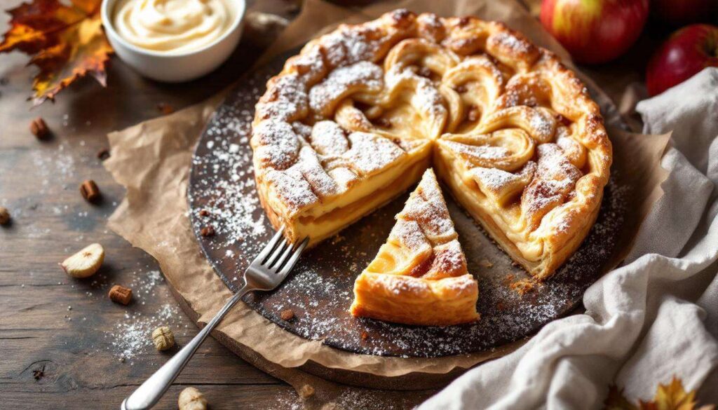 Apfelmuskuchen mit Pudding und Blätterteig: der beste Apfelkuchen, den es gibt