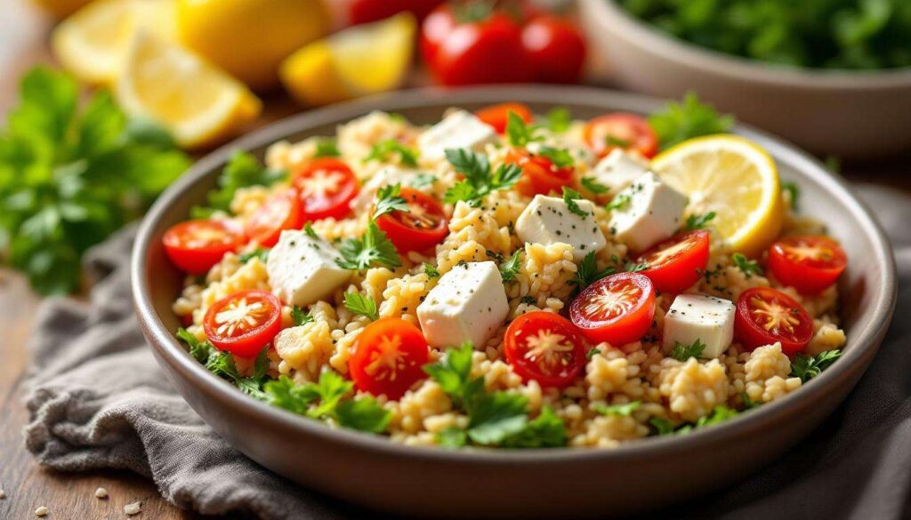 Reis-Gemüsesalat mit Hähnchen, Feta & Zitrone – perfekt zum Vorbereiten