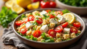 Reis-Gemüsesalat mit Hähnchen, Feta & Zitrone – perfekt zum Vorbereiten